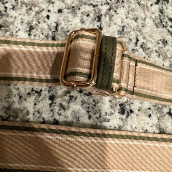 ADJUSTABLE WEBBING STRAP CANVAS/LEATHER KHAKI /MILITARYGREEN GOLD HARDWARE CHIC - Picture 7 of 13